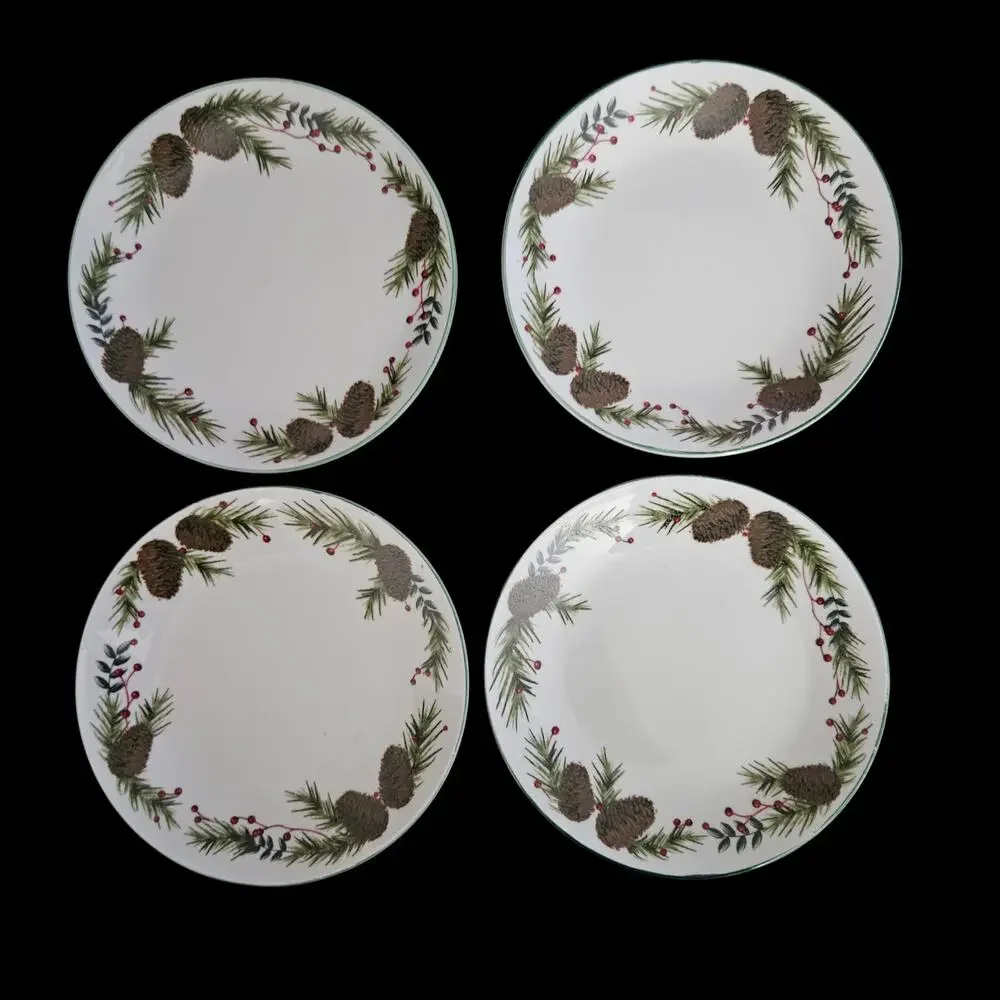 Totally Today Pine Cone Christmas Salad Plates Set of 4 Holiday Ceramic